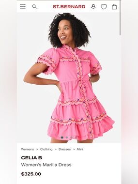 CeliaB Pink Tiered Marilla Mini Dress with Scalloped Embroidery